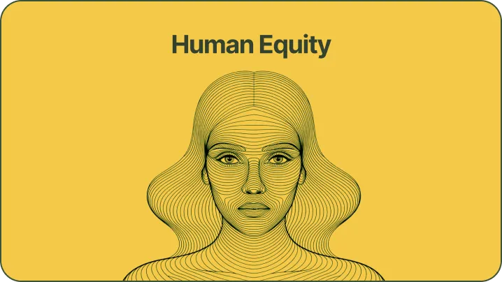 A woman's face with a yellow background.